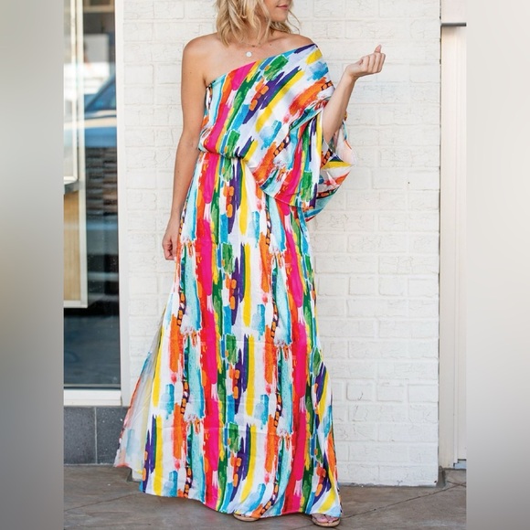 Project Judith March One Shoulder Colorful Maxi Dress Medium - Picture 1 of 8